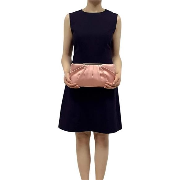 Clutch Evening Bag Elegant Pleated Satin Formal Handbag Simple Classy Purse - Picture 6 of 7